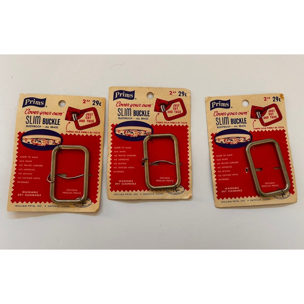 Vintage PRIMS Brass Rustproof Slim Buckle Lot Of 3 Prym Inc 4 Sets New Old Stock